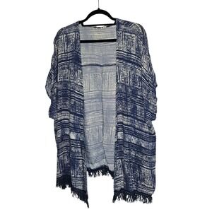 Roxy Kimono Cover Up Blue White Fringe OS Beachy‎ Travel Tropical Surfer River